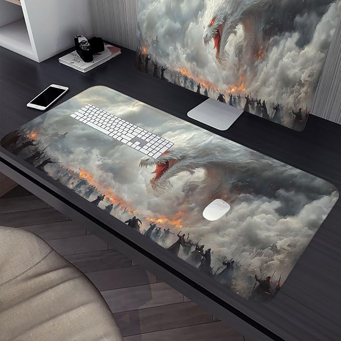 Dragon Extended Large Gaming Mouse Pad Mat, 31.5"x11.8", Polyester, Non-Slip Base, Stitched Edge