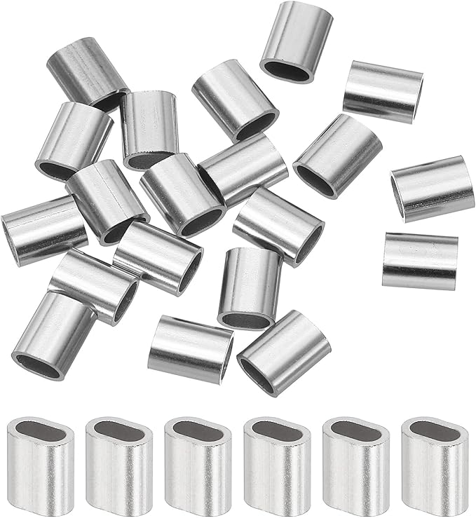 uxcell 1/16"(2mm) Wire Rope Stop Sleeve, 304 Stainless Steel Cable Wire Rope Crimping Loops Sleeve Ferrules for Cable Ferrule, Silver 20Pcs