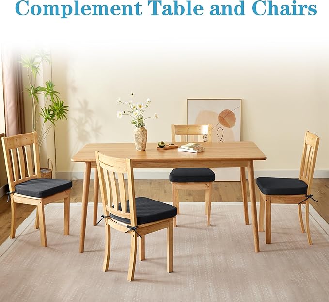 IASEAHK Chair Cushions for Dining Chairs Set of 6, Non Slip Kitchen Chair Pads, 17" x 16" x 2", Indoor Dining Chair Cushions with Ties, D-Shaped Seat Cushions for Kitchen Chairs, Black