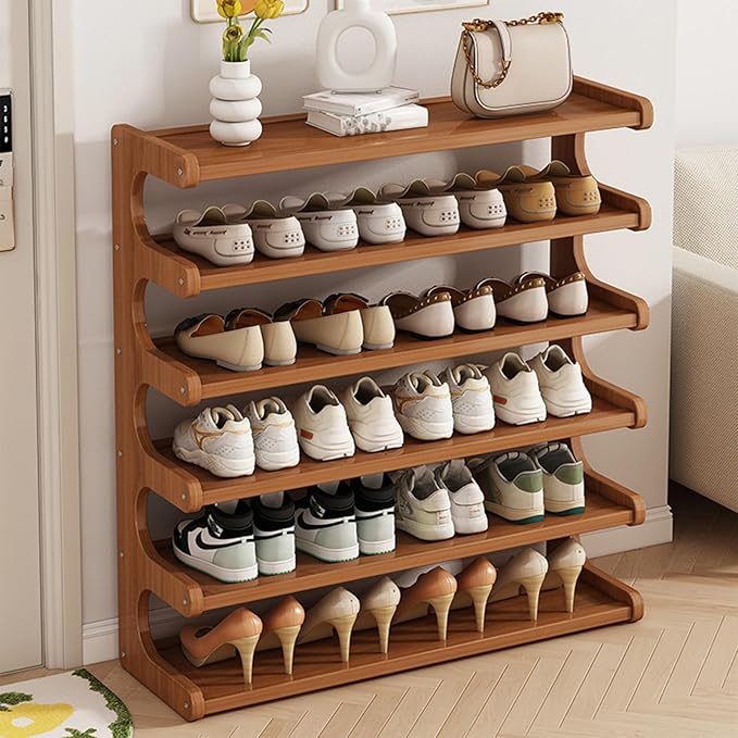 KNERS Bamboo Shoe Rack, Multi-Layer Space-Saving Shoe Organizer for Entryway, Bedroom or Living Room, Stable & Easy to Install, 3-Tier / 5-Tier / 6-Tier Options (6 Layer - 80cm)