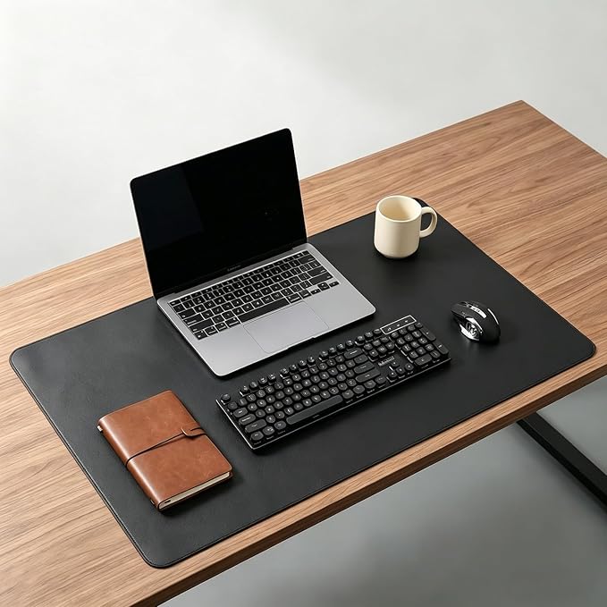 Office Desk Pad Protector, Mouse Pad, Non-Slip, PU Leather, Laptop Desk Blotter, Waterproof Writing Pad for Office and Home, Black, 13'' x 23.64''
