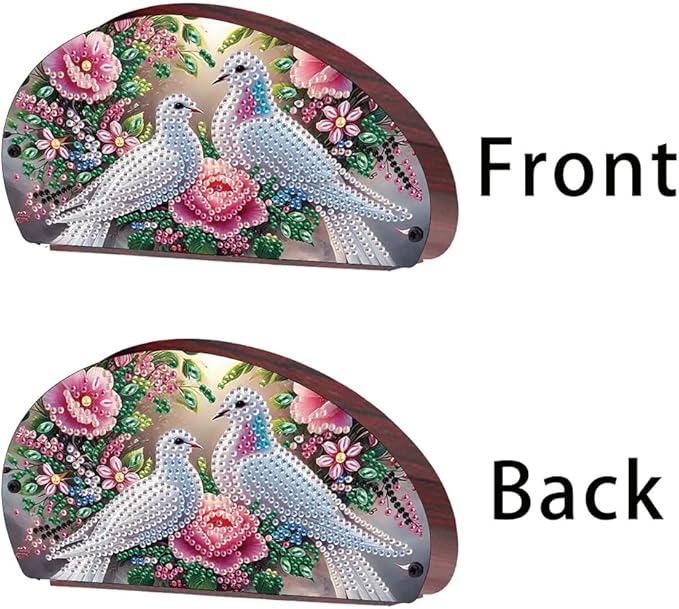 POETRYDRAW DIY Birds Diamond Art Painting Wooden Storage Box – Multi-Grid Moon Fan Makeup Brush Organizer, Double-Sided Drill Tabletop Holder for Women, Office & Home Decoration
