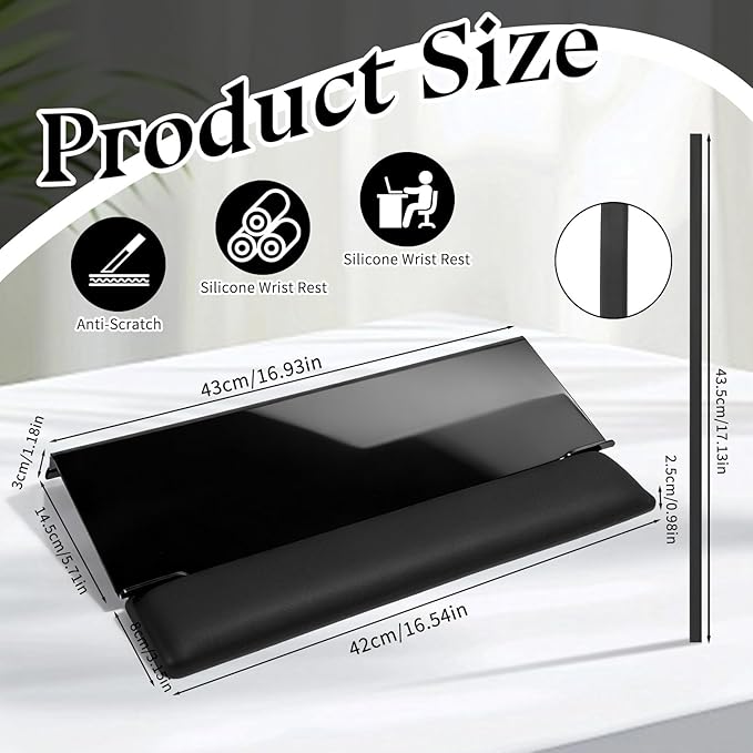 Computer Keyboard Wrist Rest Stand for Desktop Space-Saving Keyboard Riser with Silicone Wrist Rest for Office Desk, Home, School, Easy Typing, 3-Level Height Adjustment, Black