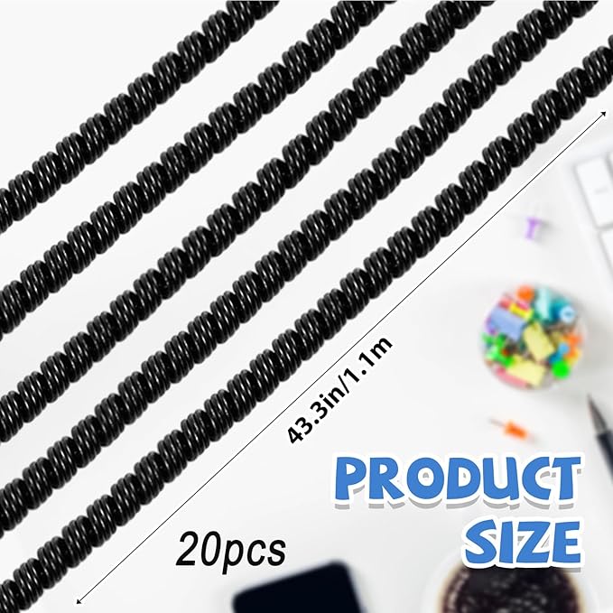 Frienda 20 Pcs Cord Protectors from Pets No Chew Spiral Cable Protector 43.3'' Phone Charger Cover Data Cable Protective Sleeve Chew Proof USB Wire Cover Stylish for Cat Dog Rabbit (Black)