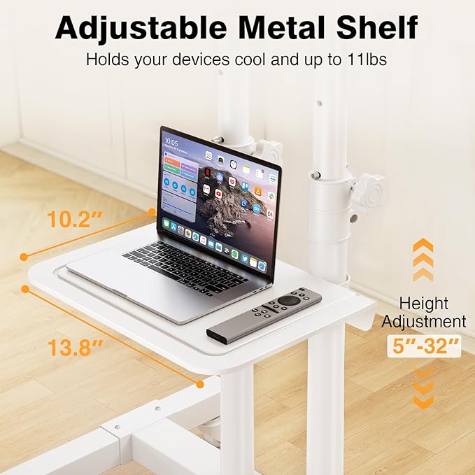 Mobile TV Stand Rolling TV Cart Floor Stand with Mount on Lockable Wheels Height Adjustable Shelf for 32-83 Inch TV Stand Flat Screen or Curved TVs Monitors Display Trolley Loading 110 lbs, White
