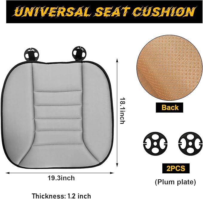 povtii Car Seat Cushion, Non-Slip Bottom Cushion for Car Driver Office or Home Chair, Breathable Pressure Relief Seat Pad with Memory Foam, Car Accessories Fit Most Vehicles (Gray)