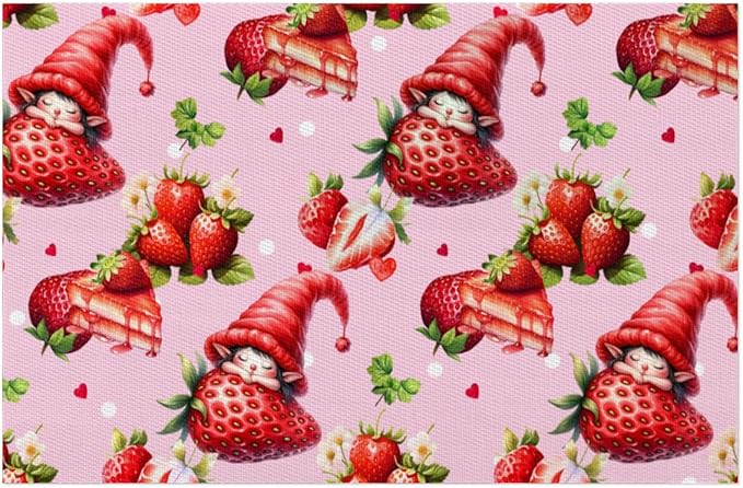 Placemats Set of 4 Heat-Resistant Rectangle Place Mats Strawberry Pink Cute Washable Plastic PVC Dining Table Mat Non-Slip Wipeable Woven Vinyl Placemat for Kitchen Patio Table Decor
