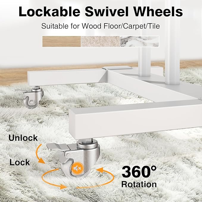 Mobile TV Stand Rolling TV Cart Floor Stand with Mount on Lockable Wheels Height Adjustable Shelf for 32-83 Inch TV Stand Flat Screen or Curved TVs Monitors Display Trolley Loading 110 lbs, White