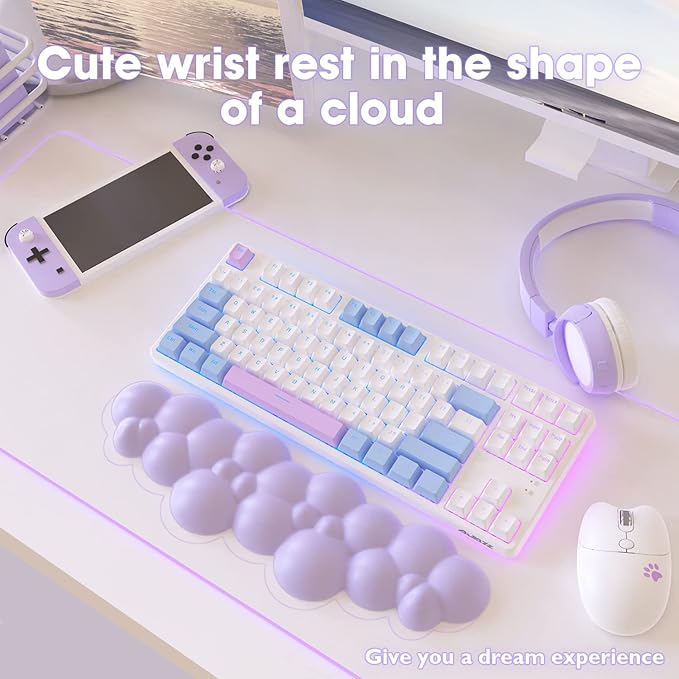 ATTACK SHARK 4 in1 Cloud Mouse Pad,Keyboard Wrist Rest,Mouse Wrist Rest Support,and Leather Coaster Set with Office Desk Mat,Non-Slip PU Desk Pad Memory Foam Ergonomic Pain Relief for Office and Home