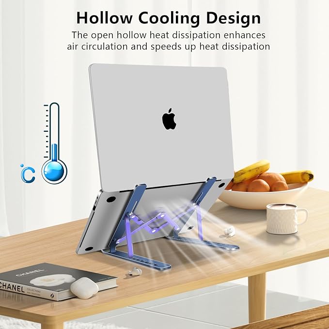 Laptop Stand, Computer Tablet Stand, Adjustable Aluminum Foldable Portable Laptop Holder Riser, Compatible with MacBook Air Pro, Lenovo, HP, Dell, More 10-15.6” Laptops and Tablets (Blue)