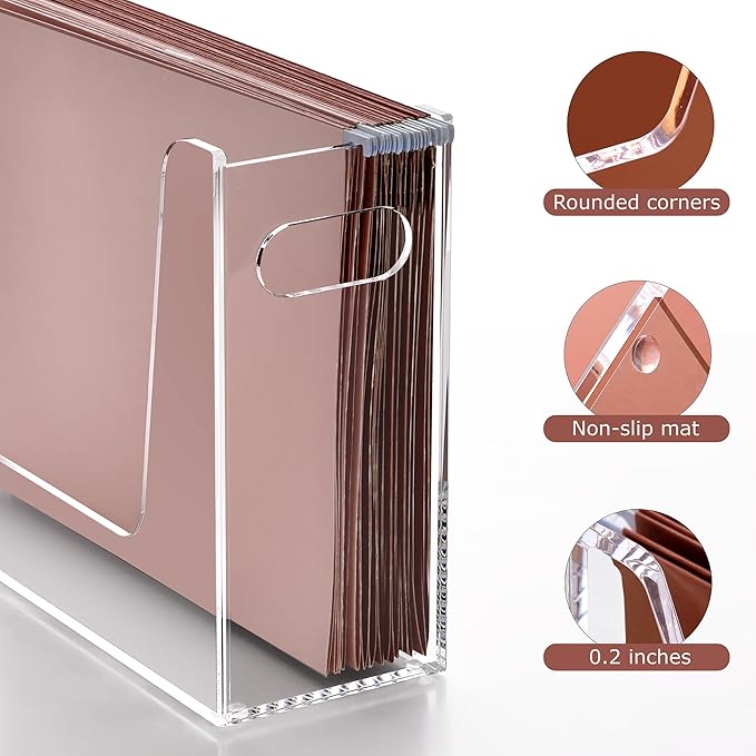 Acrylic Hanging File Organizer, Letter Size Clear File Folder Holder with Handle, Portable Storage Organizer Box for Desk Home Office (No Assembly Required)
