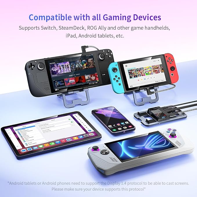 5-in-1 Ultra-Thin Foldable Gaming Docking Station for Switch 2, Steam Deck, ROG Ally X, Legion Go, Laptops, Portable Universal USB-C Hub with HDMI 4K@60Hz, PD 100W Charging, Adjustable Stand