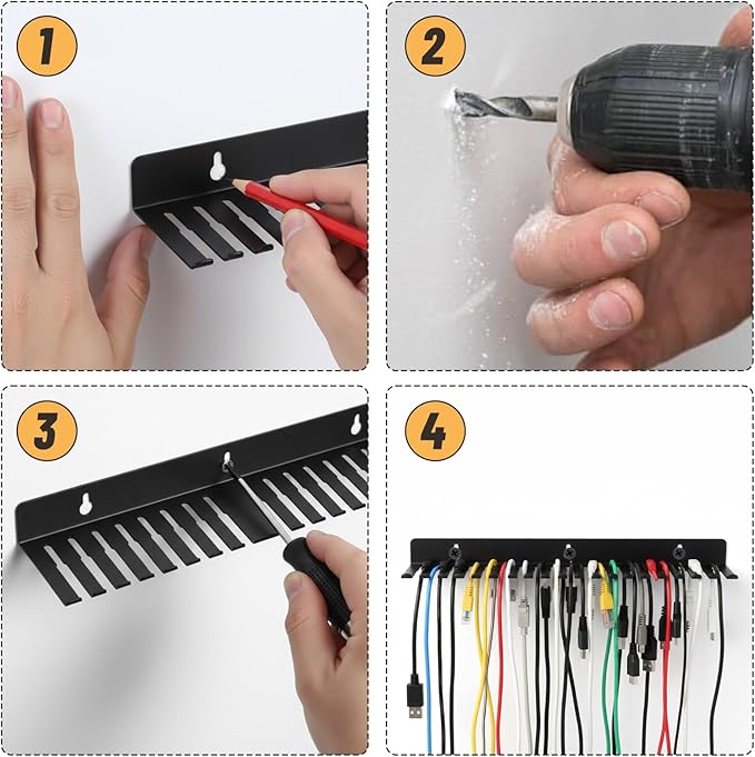 2 Pack Wall Mountable Cable Hanger 19 Slots Steel Cable Rack Cord Organizer Studio Storage,Slots Width from 5.5 to 9.5mm for Cord Holder Management Rack Wall Shelf Mount Attachment Storage