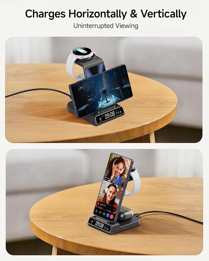 Wireless Charger for Samsung S26 Ultra/S26+, Wireless Charging Station for Galaxy S25 Ultra/S25+/S25/Z Flip7/Z Fold/S24/S23/S22, for Galaxy Watch 8/8 Classic/7/Ultra/6/5, Galaxy Buds4 Pro (No Adapter)