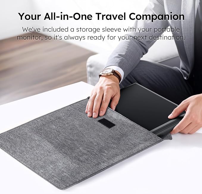 Travel Portable Monitor with Sleeve Bag, 15.6" FHD 1080P Portable Screen for Laptop with Kickstand, USB-C HDMI Second External Monitor, Screen Extender for Laptop Mac Phone PS4/5 Xbox Switch - Black