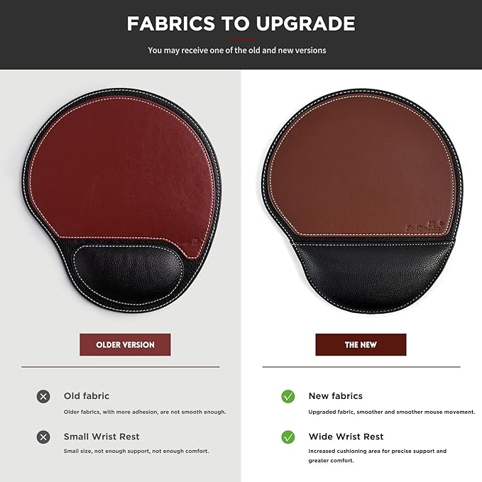 Brown Office Square Leather Mouse Pad with Wrist Rest Non-Slip Design, Business Style Gaming PU Mousepad for Learners, Workers &Computer Users.