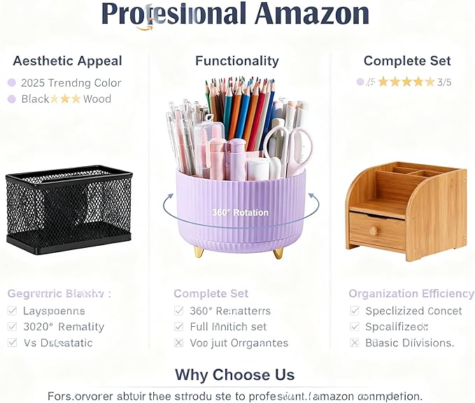 Ovatt Purple Office Desk Accessories, 15pcs Office Supplies 360°Pen Holder Desk Organizers and Accessories with Purple Stapler and Tape Dispenser Set, Cute Desk Accessories for Women Gift Set