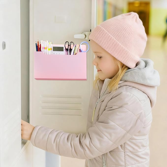Fuutreo 6 Pcs Magnetic Wall File Organizer Magnetic Wall File Holder Refrigerator Magazine Holder for Mail Letters Paper(Rose Pink,Horizontal-large)