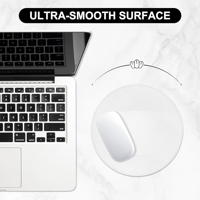 Leather Mouse Pad, Office Mouse Mat Non-Slip Rubber Base Stitched Edge Washable Waterproof Round Mousepad for Office Gaming PC Laptop, Round Diameter 8.7 inches, White