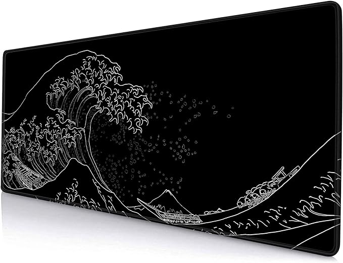 Gaming Mouse Pad, Large Mouse Pads for Desk, Non-Slip Rubber Base Mousepad, Keyboard Mouse Mat, Desk Pad with Stitched Edges, 31.5x11.8inch, The Great Wave Off Kanagawa