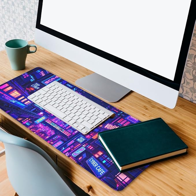 Cyber City Mouse Pad Neon Gaming Night Gaming Mouse Mat with Stitched Edges,Non-Slip Waterproof Rubber Base Mous Mat Office Computer Keyboard Laptop 31.5"x11.8"
