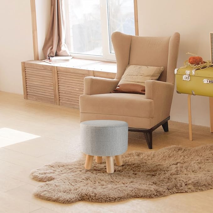 H&B Luxuries Fabric Round Padded Ottoman Foot Rest Stool