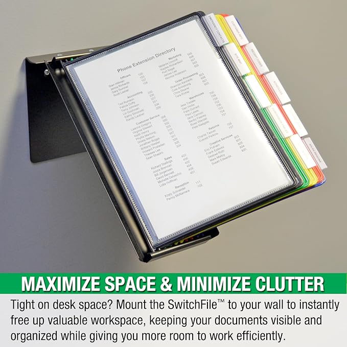 Ultimate Office SwitchFile Reference Organizer Displays Both Landscape or Portrait Documents, Desk or Wall Mount, Featuring, 10 EZ-Load Pockets to Hold 20 Sheets of Paper (Colored Pockets)