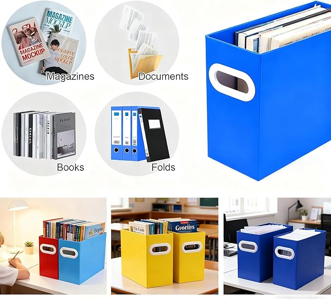 Blue Cardboard File Organizer, Storage Box for Hanging File Folders Letter Size, Portable Document Organizer with Handle for Home, School, or Office