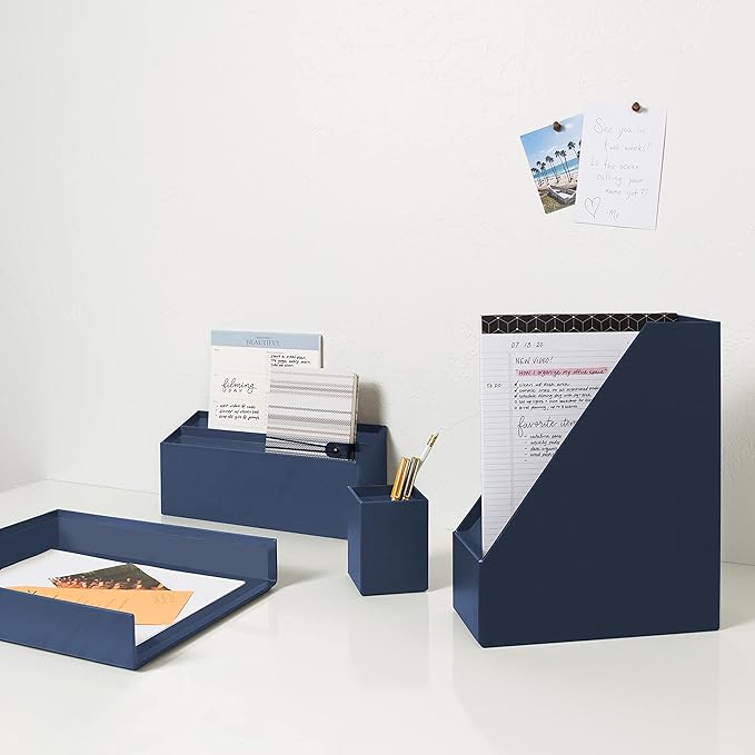 U Brands Paper Wrapped Desk Organization Set, Office Organization Supplies, Solid Navy, 4 Pieces