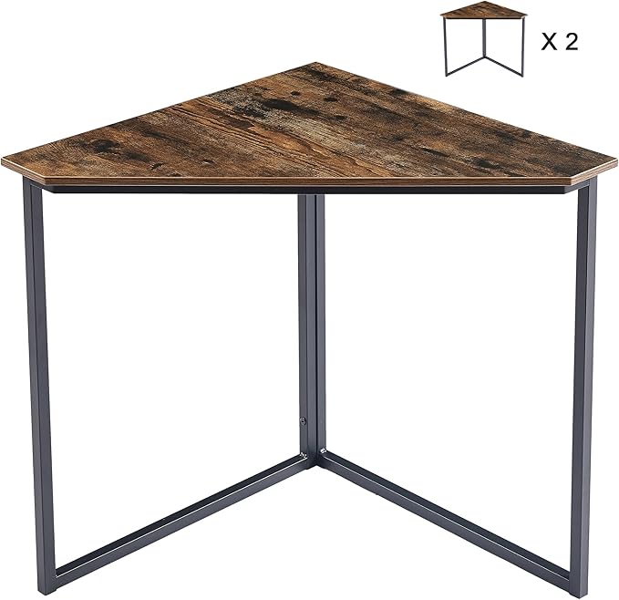 VECELO Ϲоrnеr Desk, Corner Tables for Living Room for Small Space Triangle Computer Desk with Steel Frame Ϲоrnеr Shelves with Metal Frame Ϲоrnеr Writing Desk for Workstation Set of 2 Brown 33.1"