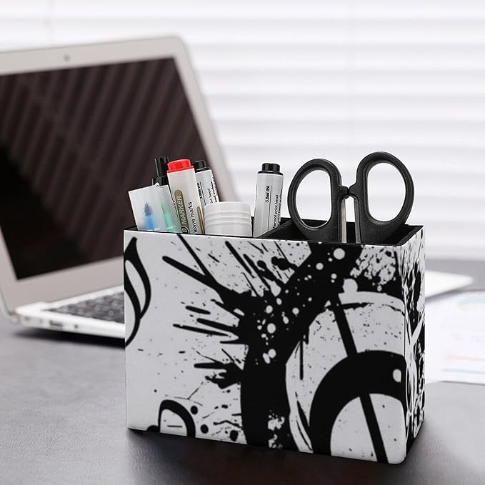 Premium PU Leather Pen Holder Abstract Music Note Piano, Elegant Organizer for Office Supplies