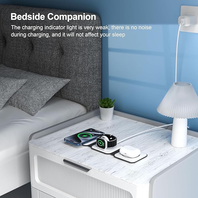 3 in 1 Charging Station for Multple Devices,Foldable 3 in 1 Wireless Charger for Travel,Nano Wireless Charging Station for iPhone16 15 14 13 12 Pro Max/Watch 10 9 8 7 6 5 4 3 Ultra/AirPod Pro