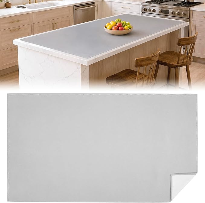 Zhehao 31.5'' x 47'' Large Countertop Protector Mat, Waterproof Heat Resistant PU Leather Top Table Cover Protector for Kitchen Dining Room, Crafting Desk, Gray