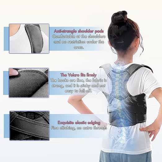 Kids Back Brace Posture Corrector for Boys Girls Teen Youth, Adjustable Upper Back Straightener Lumbar Support Belt for Children Teenager Hunchback Scoliosis Pain Relief Spine Corrector (Black, Small)