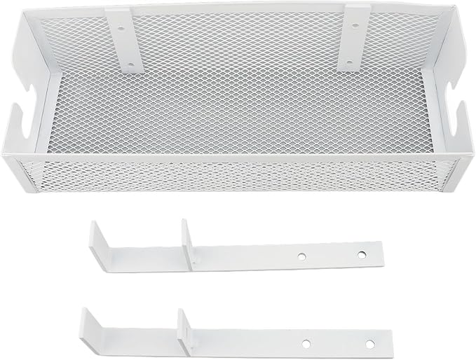 Under Desk Cable Management Tray, Mesh Cable Organizer Box with Clamp Mount for Office Home, No Drill Installation, Sturdy Carbon Steel, White