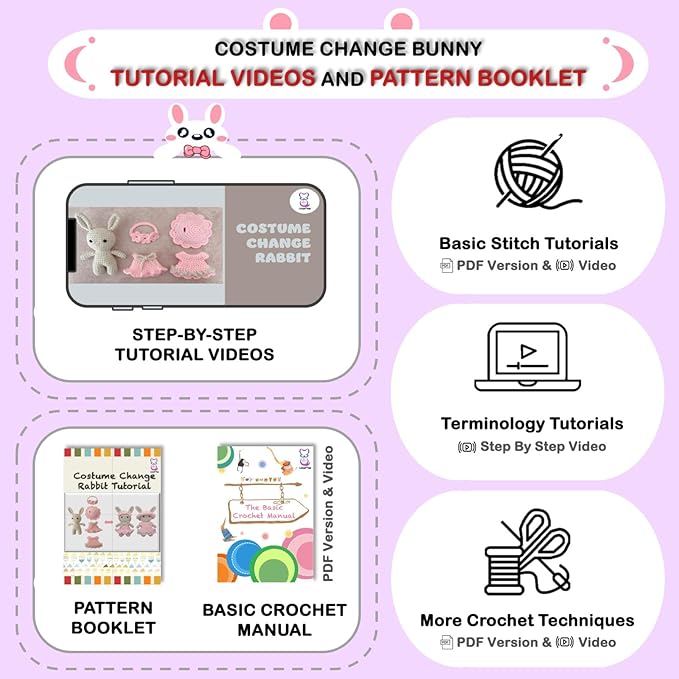 LoopMap Amigurumi Crochet Kit for Beginners with Removable Dress & Video Tutorials, DIY Bunny Making Kit Includes Premium Yarn & Tools, Creative Gift for Adults Teens (Purple)
