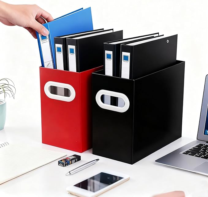 Black Cardboard File Organizer, Storage Box for Hanging File Folders Letter Size, Portable Document Organizer with Handle for Home, School, or Office