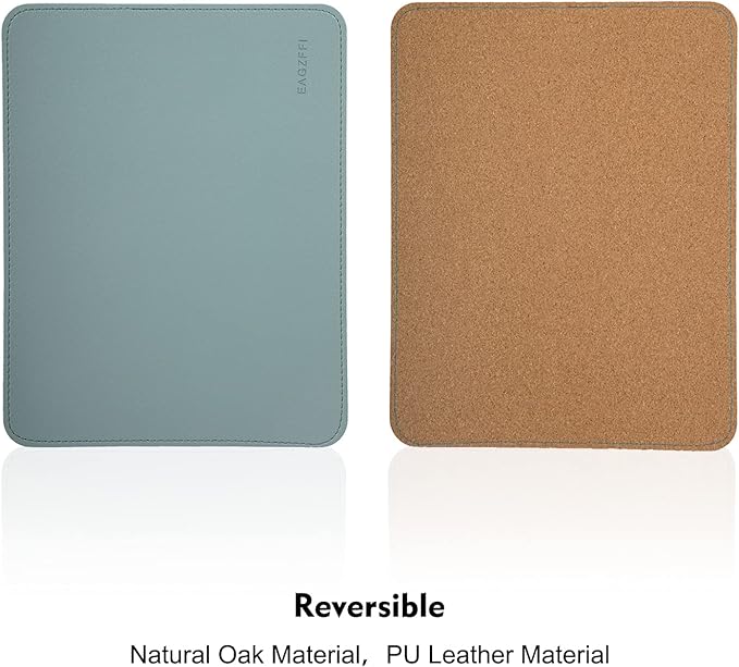 Double-Sided PU Leather & Cork Mouse Pad with Coaster – Reversible, Non-Slip, Stitched Edges for Office & Home, 8x11 Inches, (Sierra Blue)