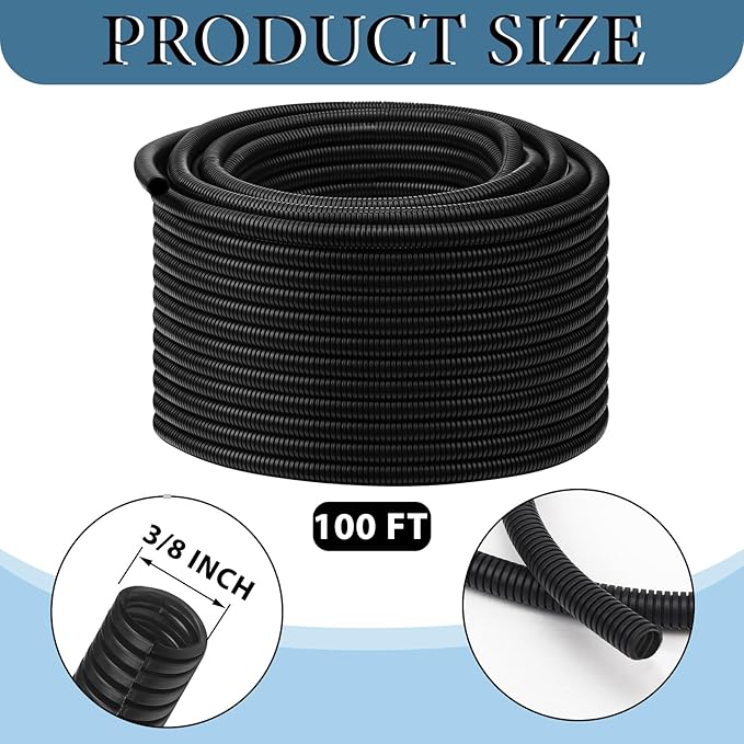 Kanayu Split Wire Loom Tubing Flame Retardant Wire Covering High Temperature Cable Sleeves Split Protector Cable Conduit for Industrial Electrical Automotive Marine(3/8''-100 ft,Black)