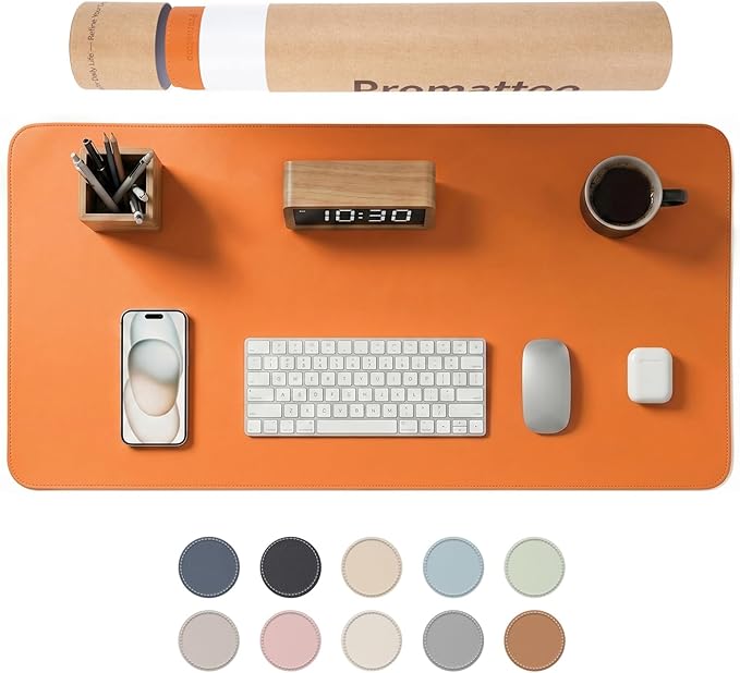 Large Desk Pad Non-Slip Desk Mat Protector for Keyboard Mouse Waterproof Vegan Leather Surface Faux Leather Laptop Mat Smooth Mouse Pad Premium Gift Tube Sunset Orange 31.5" x 15.7"