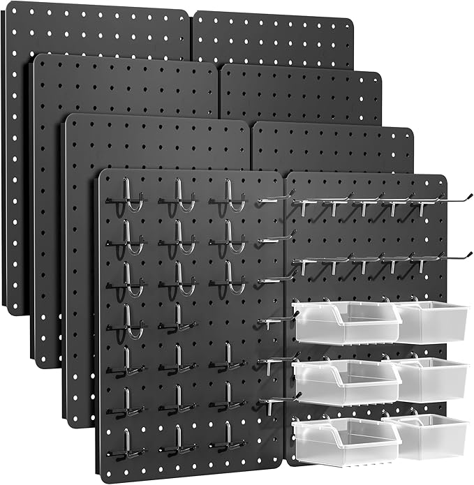 Peg Board for Tools, 8 Pack Metal Pegboard Wall Organizer with Hooks,14.76"×10.82" Black Pegboard Panels for Walls Home, Garage Tool Storage, Kitchen, Office Organization, Craft Room