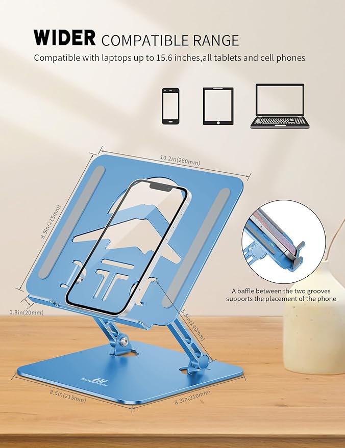 Laptop Stand, Ergonomic Adjustable Computer Stand for Collaborative Work, Foldable and Portable Heat Sink Computer Stands, Fits up to 16-inch Laptops (Dark Blue)