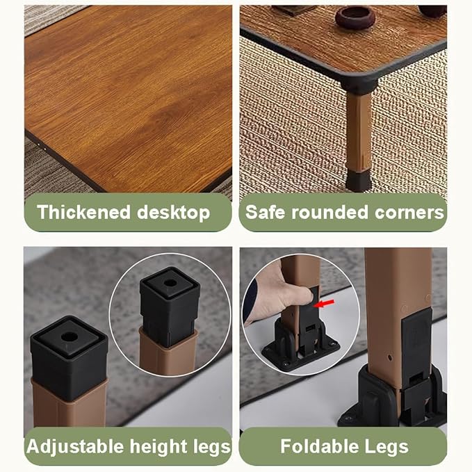 Japanese Wooden Folding Tea Coffee Tables, Square Floor Adjustable Low Table for Tatami Sitting On The Floor, Foldable Laptop Kotatsu Dining Table Meditation Bay Window Table (80 * 80cm)
