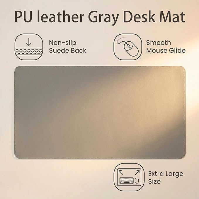 Non-Slip Waterproof PU Leather Desk Pad Protector for Mouse, Writing Desk, Office, Home, Laptop Blotter, 20.88'' x 31.13'', Gray