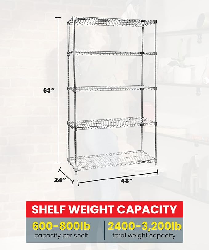 Quantum Storage Systems WR63-2448C-5 Starter Kit Wire Shelves Chrome 5 Shelves 63" H x 48" W x 24" D