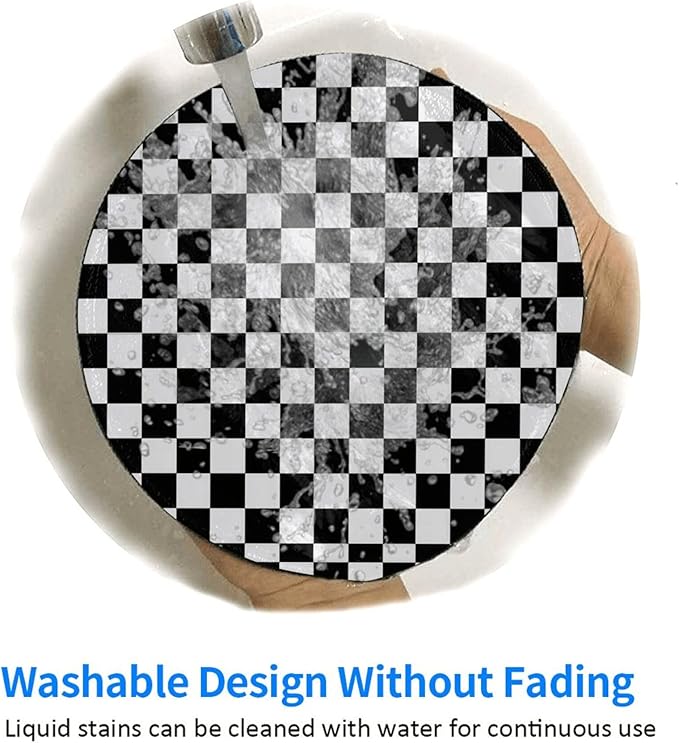 Black and Wite Checkerboard Round Mouse Pad Premium Textured Mouse Mat Washable Mousepads with Extended Stitched Edges Non Slip Rubber Base Small Mousepad 7.9 X 7.9 X 0.12 Inches