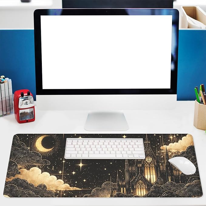 Fantasy Castle Mouse Pad Celestial Gothic Night Extended Gaming Mouse Pad Mat with Stitched Edge Non-Slip Base Office Computer Keyboard Laptop 31.5"x11.8"