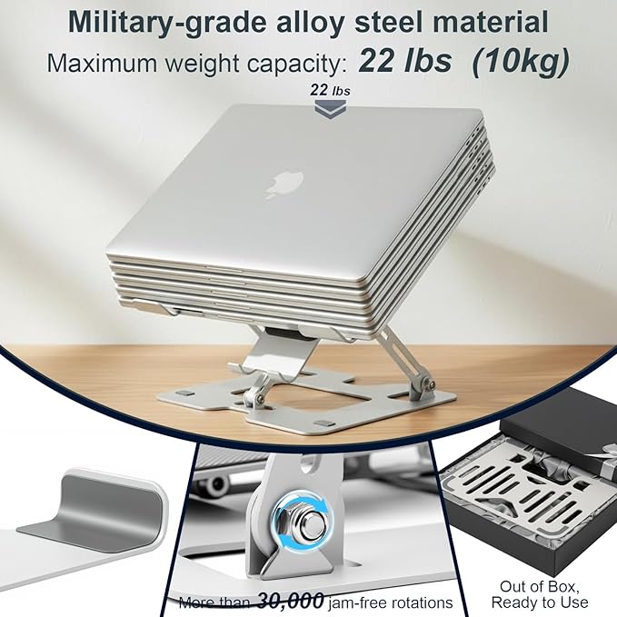 Alloy Steel Laptop Stand, Ergonomic Computer Stand, Desktop Laptop Riser, Compatible with MacBook Air/Pro, Dell, HP, Lenovo and Other 10-18 Inches Laptops, Silver