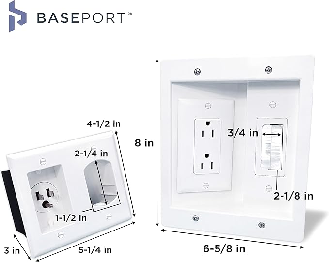 BASEPORT in Wall Cable Management Kit - Hide Wires Wall Mount TV Kit with Wall Cable Pass Through, Complete Cord Hider for Wall Mount TV