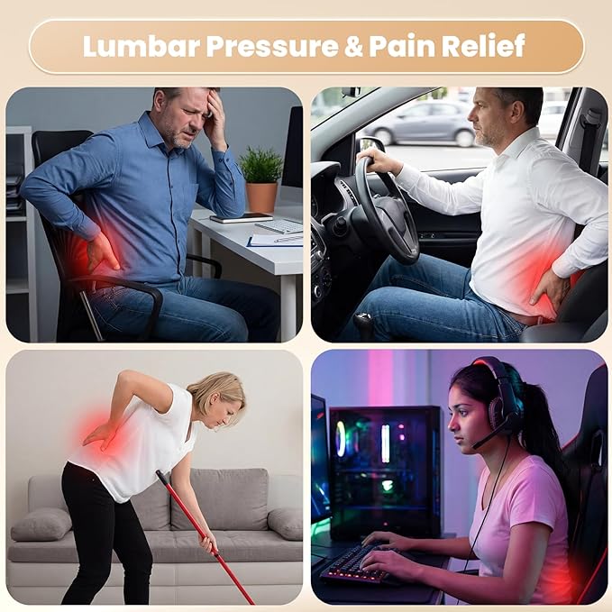 ZZ-WELL Lumbar Support Pillow - Back Support Pillow for Office Work Chair - Memory Foam Chair Back Cushion for Mid Lumbar Back Pain, Posture Improved - Adjustable Straps, Breathable Cover (Black)